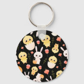 Cute Easter Chicks & Bunnies Seamless Pattern  Sleutelhanger (Voorkant)