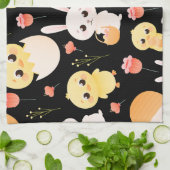 Cute Easter Chicks & Bunnies Seamless Pattern  Theedoek (Gevouwen)