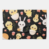Cute Easter Chicks & Bunnies Seamless Pattern  Theedoek (Horizontaal)