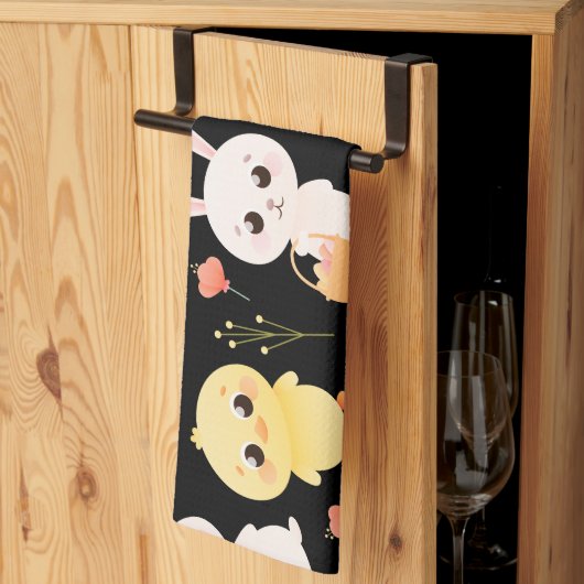 Cute Easter Chicks & Bunnies Seamless Pattern  Theedoek (Derde Gevouwen)