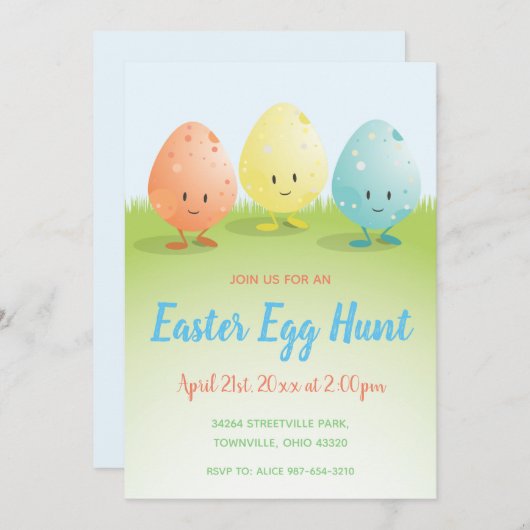 Cute Easter Egg Hunt Invitation Kaart (Voorkant / Achterkant)