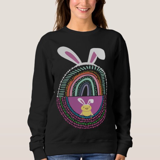 Cute Easter Egg Rainbow Rabbit Bunny Ears Trui (Voorkant)