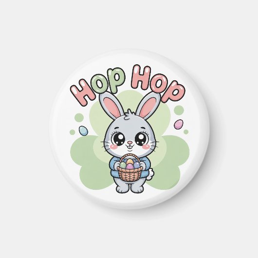 Cute Easter Hop Bunny Basket Artwork Magneet (Voorkant)
