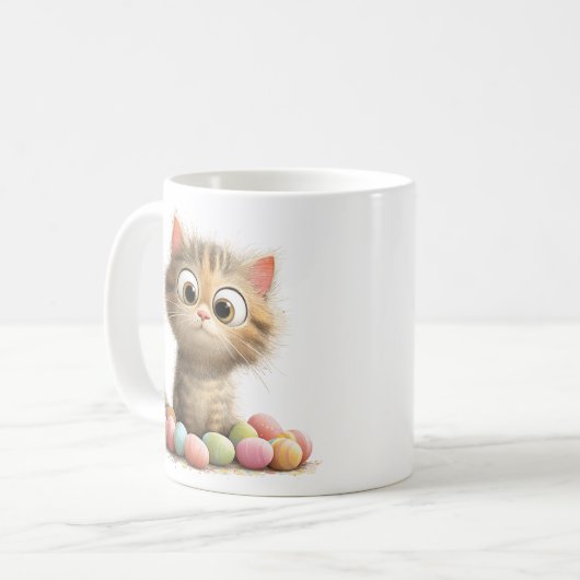 Cute Easter Kitten Mug with Pastel Eggs (Devant gauche)