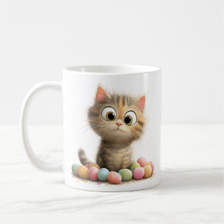 Cute Easter Kitten Mug with Pastel Eggs Koffiemok