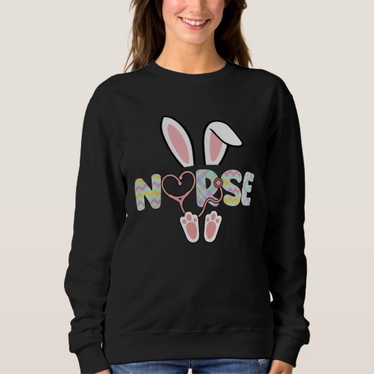 Cute Easter Nurse Bunny Ears Happy Easter Day Eggs Trui (Voorkant)