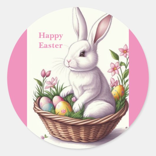 Cute Easter Rabbit Ronde Sticker (Voorkant)