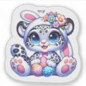 Cute Easter Snow Leopard Big Cat Stickers (Devant)