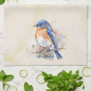 Cute Eastern Bluebird Rustic Waterverf Theedoek