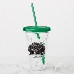 Cute echidna met bijen cartoon illustratie acryl drinkbeker
