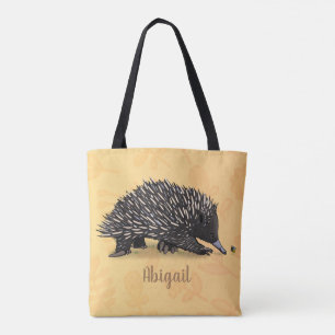 Cute echidna met bijen cartoon illustratie draagtas