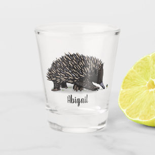 Cute echidna met bijen cartoon illustratie shot glas