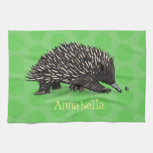 Cute echidna met bijen cartoon illustratie theedoek