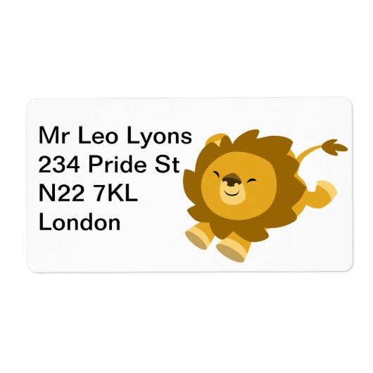 Cute Ecstatische Cartoon Lion Label (Voorkant)