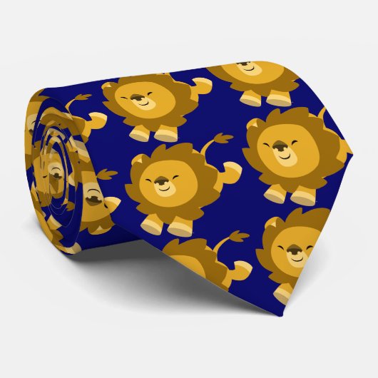 Cute Ecstatische Cartoon Lion Stropdas (Opgerold)