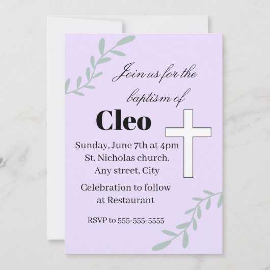 Cute editable baptism invitation (Devant)