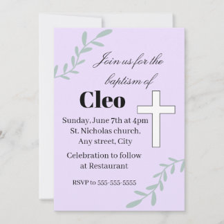 Cute editable baptism invitation kaart