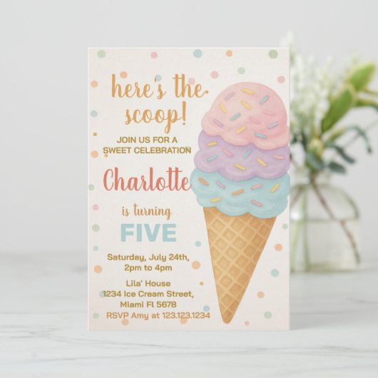 Cute Editable Ice Cream Anniversaire Invitation (Debout devant)
