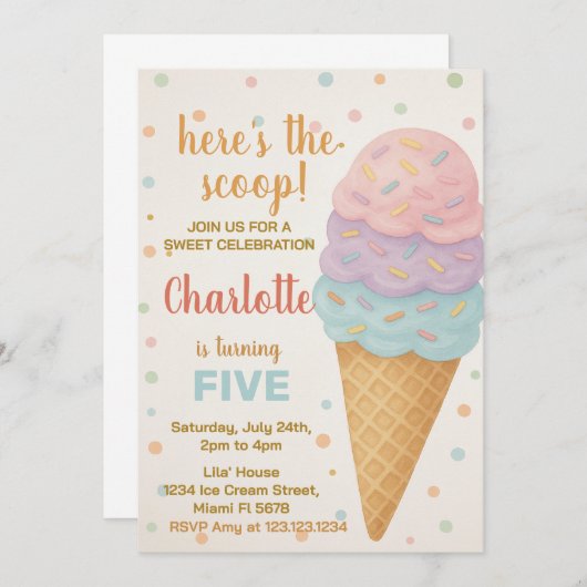 Cute Editable Ice Cream Anniversaire Invitation (Devant / Derrière)