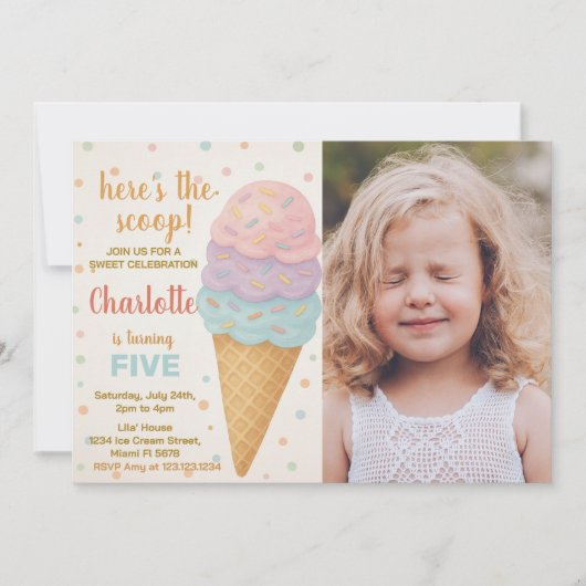 Cute Editable Ice Cream Anniversaire Invitation (Devant)