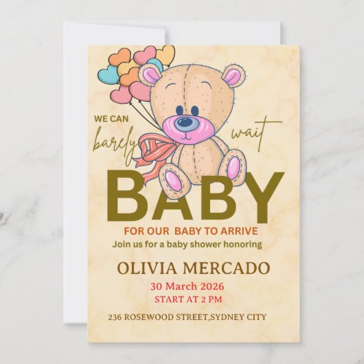 Cute Editable Neutral Baby Shower Invitation (Devant)