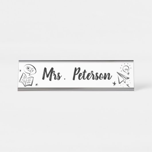 Cute Education Doodle Personalised Teacher Bureau Naambordje (Voorkant)