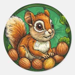 Cute eekhoorn die noten vasthoudt ronde sticker