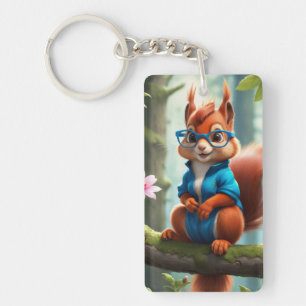Cute eekhoorn op de tak van boom sleutelhanger