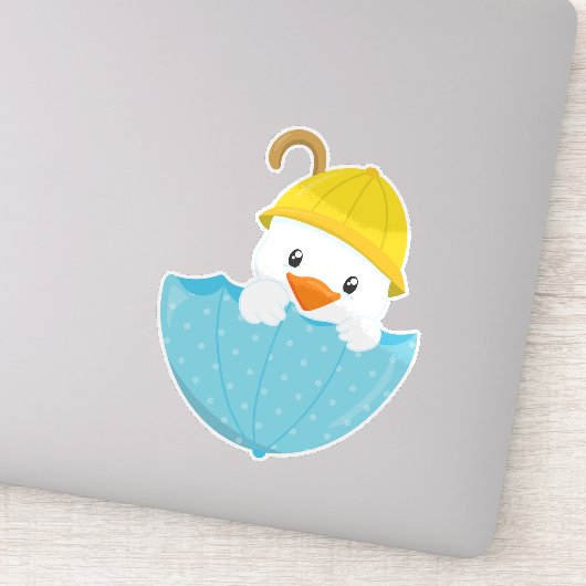 Cute Eend, Baby Eend, Eend Met Paraplu, Regen Sticker (Detail)