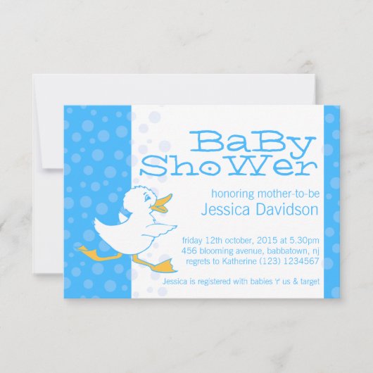 Cute eend baby shower aqua blauwe uitnodiging (Voorkant)
