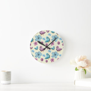 Cute Eend Bloemmotief Esthetische Pastel Kawaii B Ronde Klok