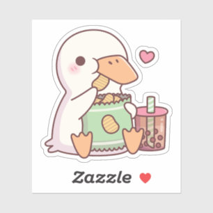 Cute Eend Houdt van Aardappelchips En Boba Thee Sticker