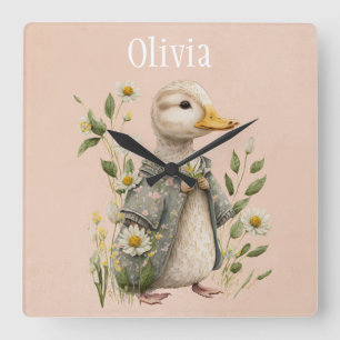 Cute Eend Naam Huisdecoratie Vierkante Klok
