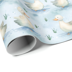 Cute Eenden Vijver Baby Jongen Patroon,Waterverf N Cadeaupapier