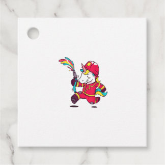 Cute Eenhoorn Brandweerman Cartoon Regenboog T-Shi Bedankjes Labels