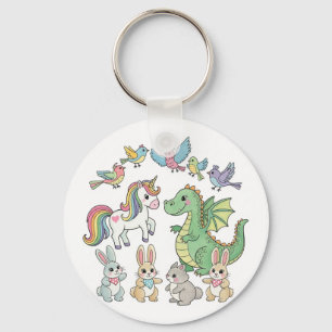 Cute Eenhoorn & Draak Fantasie Sleutelhanger