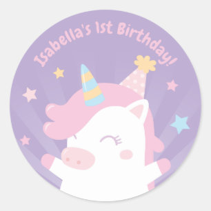 Cute Eenhoorn en Sterren Meisjes Verjaardagssticke Ronde Sticker