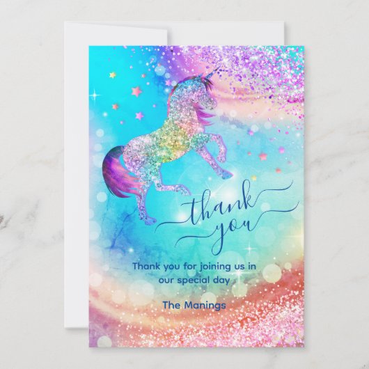 Cute eenhoorn iriserende glitters meisjesachtig da kaart (Voorkant)