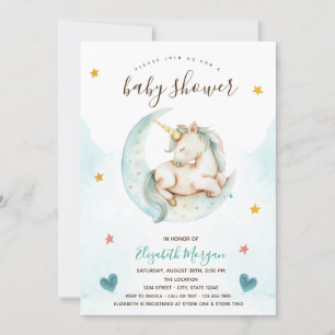 Cute Eenhoorn Maan Sterren Hartjes Baby Shower Kaart