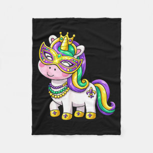 Cute Eenhoorn Mardi Gras Masker Carnaval Voor Meis Fleece Deken