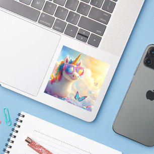 Cute Eenhoorn met Zonnebril: Magisch en Leuk Sticker