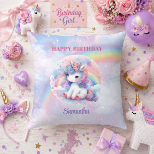 Cute Eenhoorn Pastel Kleuren Meisje Verjaardag Kus Kussen