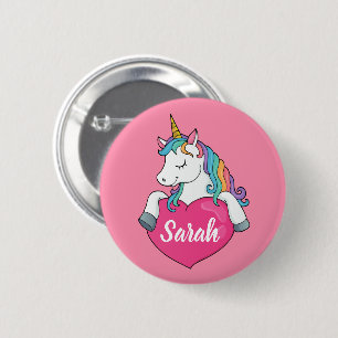 Cute Eenhoorn Persoonlijke Naam Ronde Button 5,7 Cm