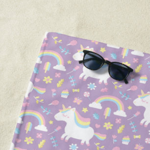 Cute Eenhoorn Regenboog Meisjes Paarse Strandtowel Strandlaken