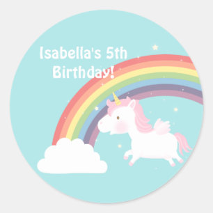 Cute Eenhoorn Regenboog Meisjes Verjaardagsfeestje Ronde Sticker