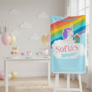 Cute Eenhoorn Regenboog Verjaardag Welkom Banner