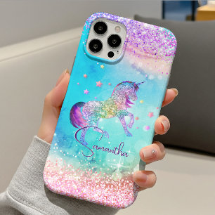 Cute eenhoorn roze Glitter regenboog aqua monogram iPhone 11 Pro Hoesje