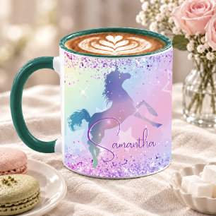 Cute eenhoorn roze Glitter regenboog kunst monogra Mok