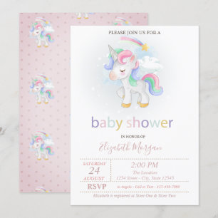 Cute Eenhoorn Ster Regenboog Baby Shower Kaart