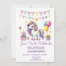 Cute Eenhoorn Verjaardagsfeest Uitnodiging voor el